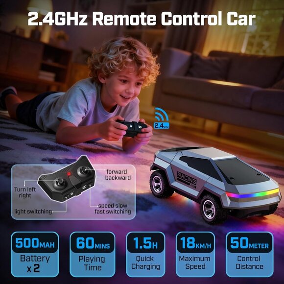 Remote Control Car RC Truck 18KM/H High Speed 1:24 LED Off-Road Monster Truck - Picture 5 of 7